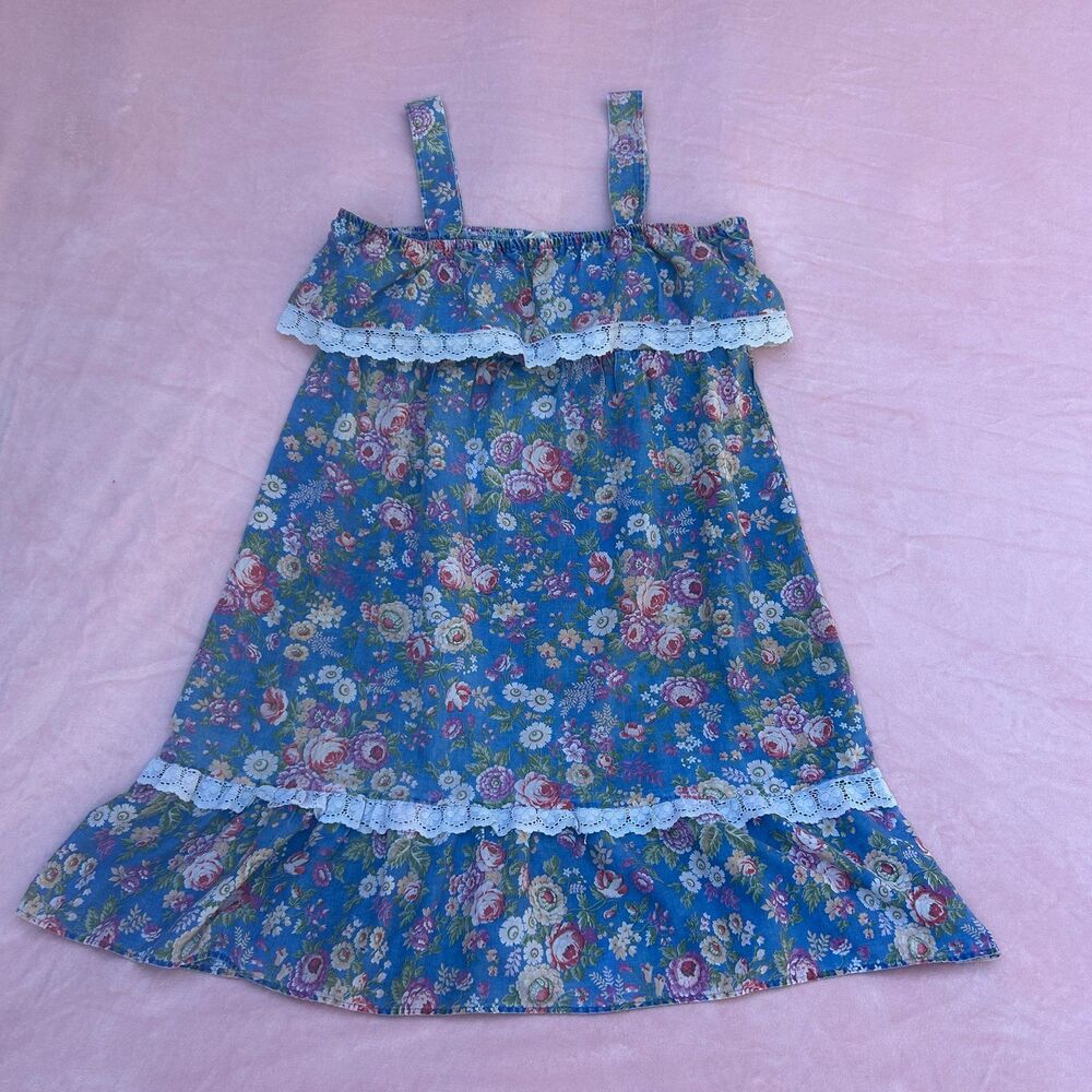 Vintage 70s Sundress Lace Trim Cottagecore Cabin Hippy Flower Child Whimsical
